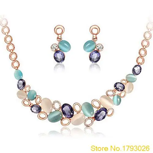 Женская Мода Элегантный Многоцветный Кристалл Опал Ожерелье Уха Шпильки Модные