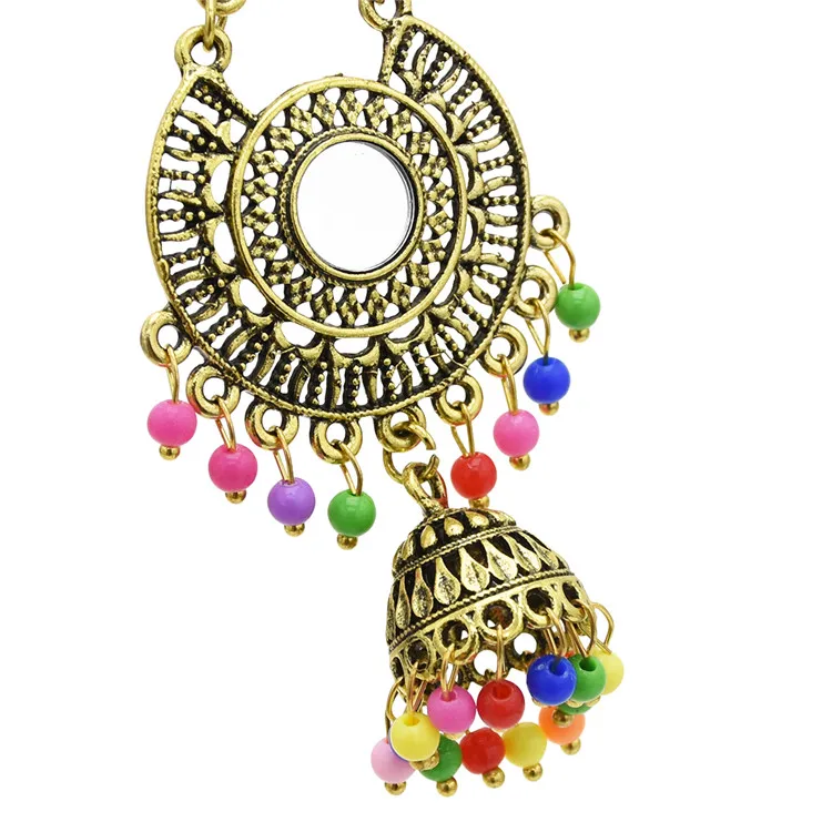 Тайские этнические уникальные индийские серьги Jhumka, золотые Винтажные бусины в стиле бохо, ювелирные изделия для женщин, хиппи, турецкий стиль, серебряные ювелирные изделия