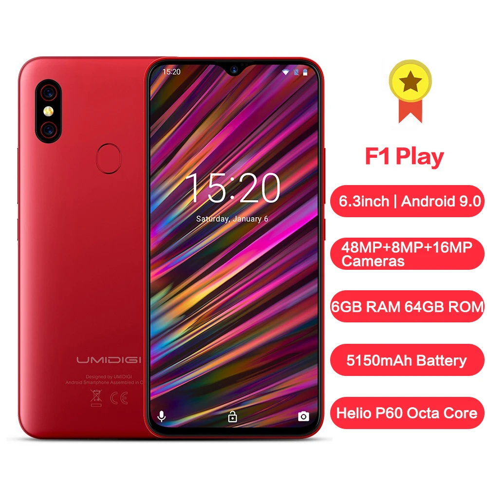 UMIDIGI F1 Play 4G смартфон 6 3 дюймов Android 9 0 Helio P60 Восьмиядерный 2 ГГц Mali G72 MP3 Гб ram 64 ГБ rom