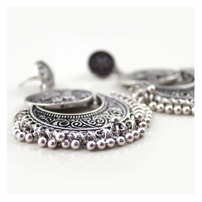 Индийские серьги подвески в стиле ретро Kundan Jhumka серебристого цвета эффектные