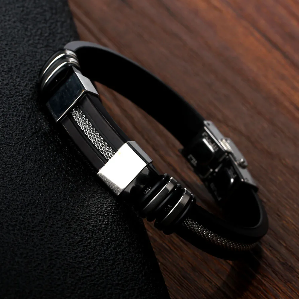 Силиконовый Браслет Из Нержавеющей Стали Повседневные и Спортивные мужскые