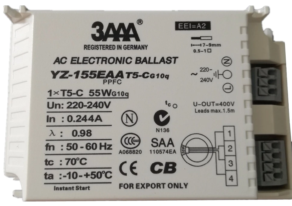 3AAA YZ140EAA YZ155EAA 40 Вт 55 T5-C электронный балласт 220V AC G10q люминесцентная лампа выпрямителя Для T5 кольцевая лампа кольцевой трубы