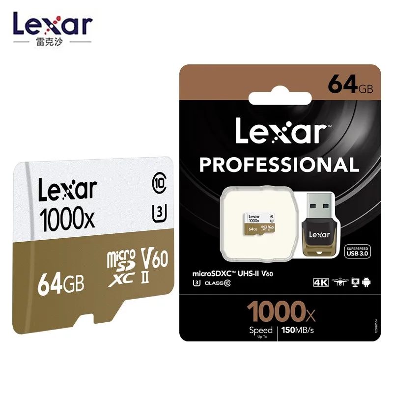 Lexar 150 МБ/с./с 1000x TF 64 ГБ 128 г карты памяти micro sd/TF 32 Гб USB 3 0 считыватель UHS II для дрона