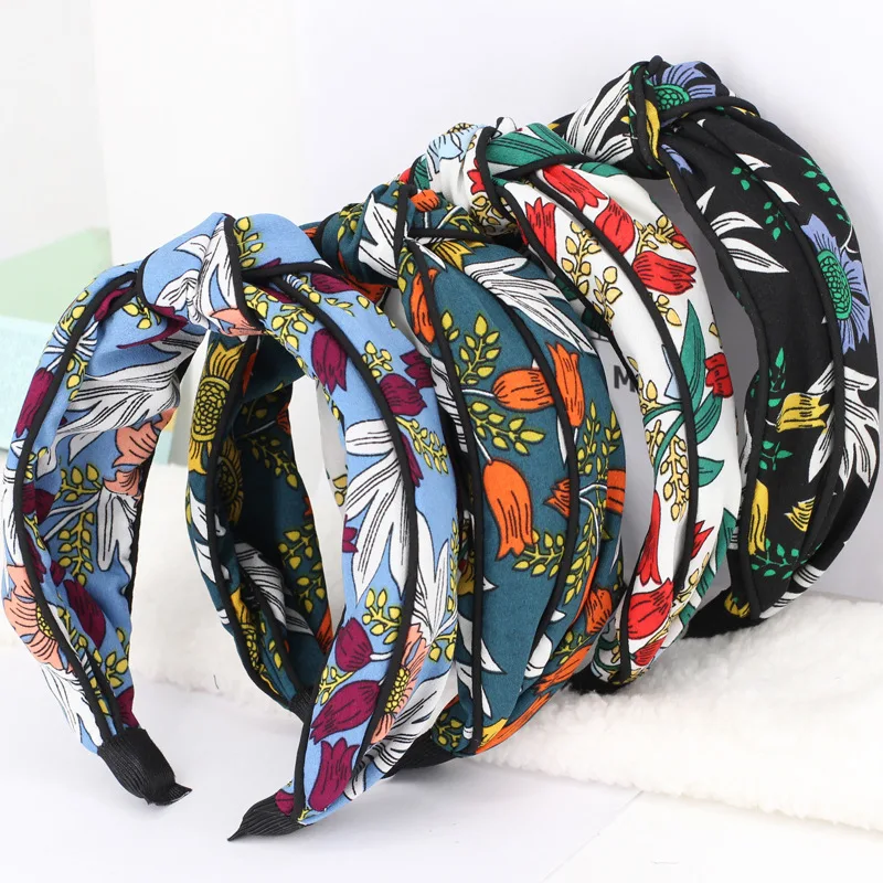 4 шт./лот широкий ободок для волос с цветочным принтом двухслойные полосатые