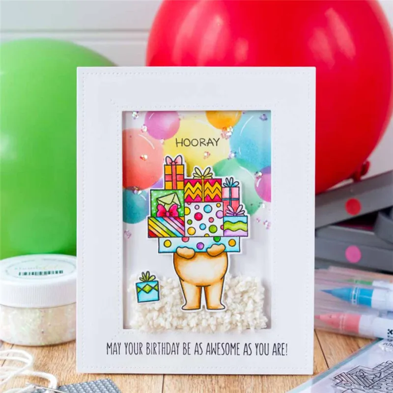 Naifumodo Bear Gifts Stamps and Dies for DIY Scrapbooking Animals Ballon Card Making Metal Cutting Clear Stamp New 2019 | Дом и сад