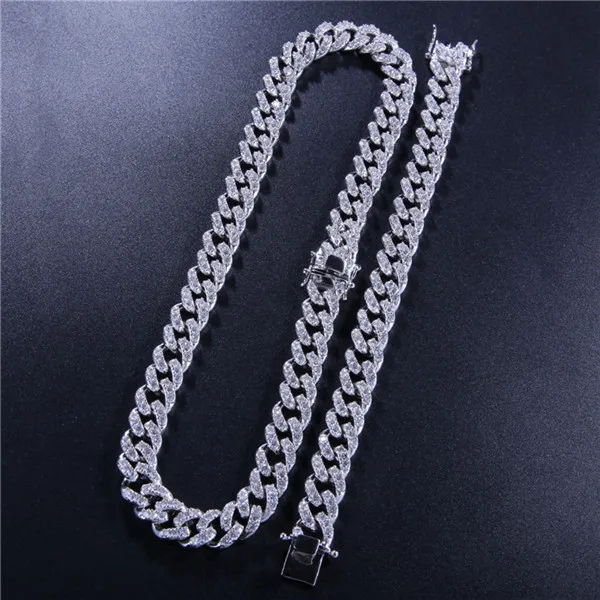 SilverNecklceBracelt Хип-хоп 8 мм AAA CZ Bling Iced Out кубического циркония браслет ожерелье из камней правильной геометрической формы теннис кубинская цепь браслеты мужские ювелирные изделия - Окраска металла: SilverNecklceBracelt