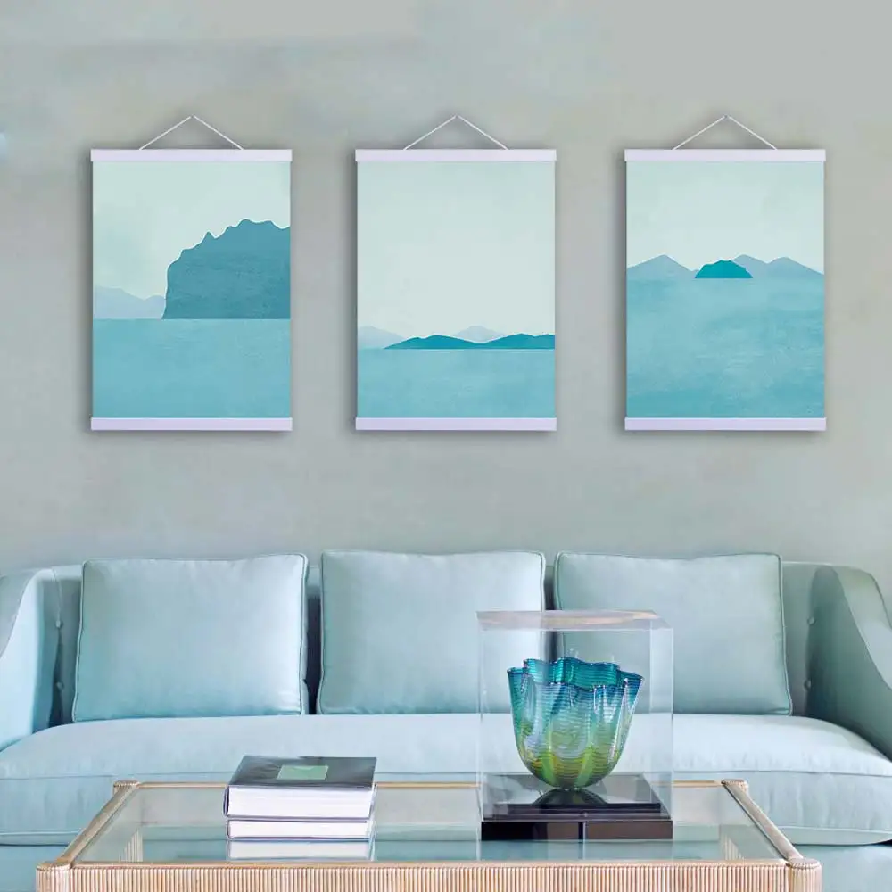 Triptych Modern Abstract Landscape Canvas A4 Art Print Poster Blue Beach Wall Pictures Living Room Home Decor Paintings No Frame | Дом и сад