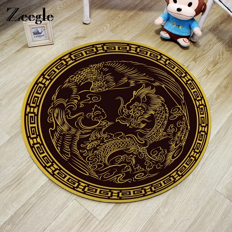 

Zeegle Round Carpet Floor Mat Dragon Pattern Living Room Non-slip Rug Kids Room Home Decor Mat Water Absorption Rug