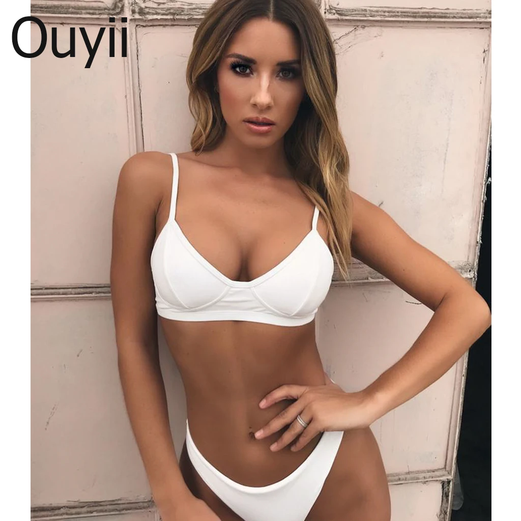 Sexy Bikini Solid Color Swimwear Hard Bag Women's Sling Low Waist Swimsuit Set Gathered |