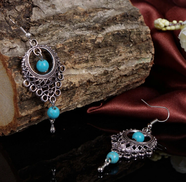 2016 изысканная мода бирюзовый Этническом стиле новый серьги стержня для женщин