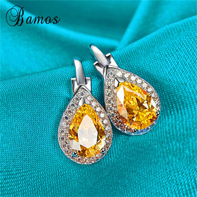 Мистические белые/розовые/желтые висячие серьги Bamos в форме капель воды, AAA циркон, 925 серебряные серьги-капельки для женщин, подарки HE060