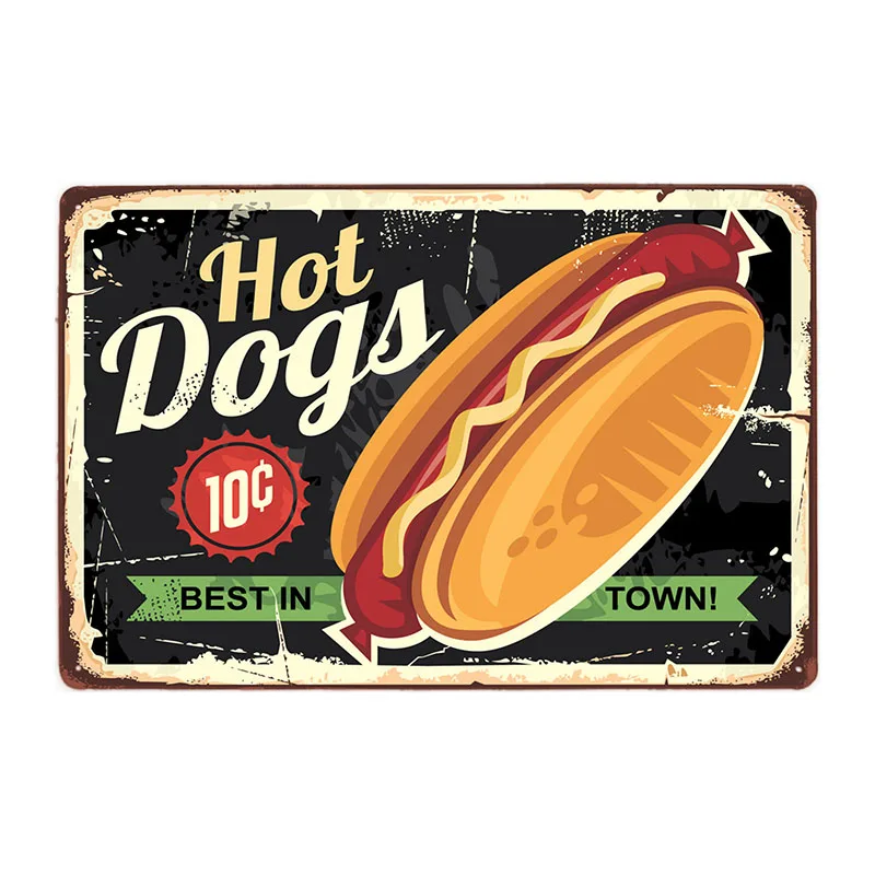 70155 Hot Dogs Retro Tin Sign Hotdog Metal Poster Vintage Plaque Fast Food Hotel Shop Wall Decor 20x30cm - Цвет: 70155