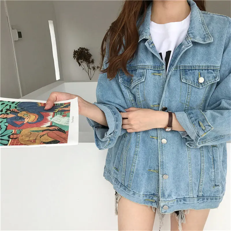

HziriP Loose Casual Long Batwing Sleeves Fashion Female 2019 New Autumn Vintage Jeans Jackets Denim Blue Jacket Outerwear Coat