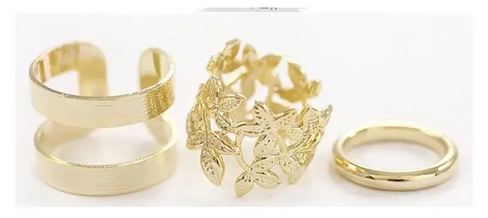 D004-gold 3 шт./компл. Классические Золотые/серебряные цветные двойные кольца Геометрические Цветочные Кольца Набор Леди Шарм аксессуары из дизайнерской бижутерии Midi Кольца - Цвет основного камня: D004-gold