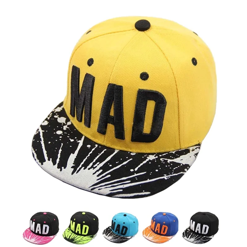 [DINGDNSHOW] модная кепка Snapback, детская бейсболка с вышивкой MAD Letter, Детская кепка для мальчиков и девочек, плоская кепка в стиле хип-хоп