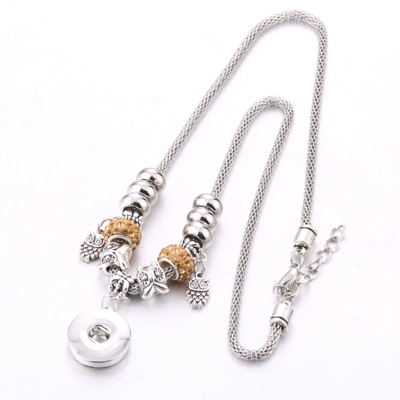 New Snap Button Jewelry Owl Pendant Necklace Charms Snake Chain Lobster buckle Handmade Beaded fit 18mm button | Украшения и