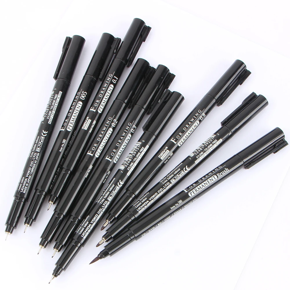 Игла эскиз тонкая ручка масляные чернила для рисования перманентные 0 05 1 3 5 8 мм и