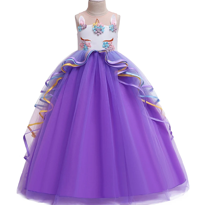 Платье с единорогом для девочек; Детские платья принцессы для девочек; летнее праздничное платье с единорогом; костюм; одежда для детей; платье для девочек; robe fille - Цвет: Purple