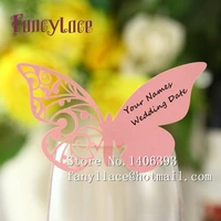 50pcs laser cut butterfly place escort wine glass cup paper card for wedding party pearl pink wine glass paper cards drinking
