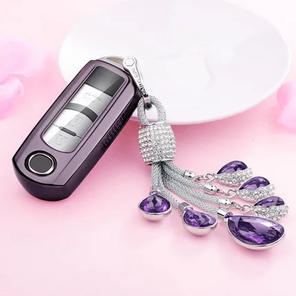 A-Purple--keyring Полнозащитный ТПУ Мягкий складывающийся чехол для ключей оболочка держатель для ключей Чехлы для Mazda 6 Axela Atenza CX-7 искусственный кристалл кулон - Название цвета: A-Purple--keyring