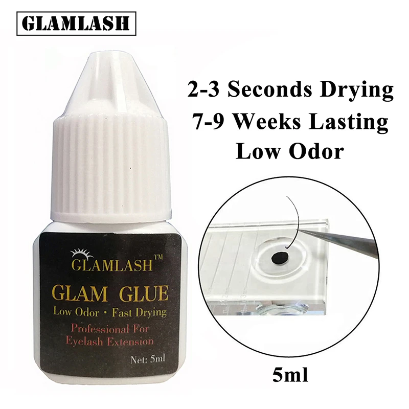 

Клей для ресниц GLAMLASH 2-3 сек, быстросохнущий клей для ресниц с низким запахом, сильный черный клей для наращивания ресниц, максимальное склеи...