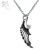 zs rock and roll wing pendnat necklace with cubic zirconia for men 316l stainless steel jewelry punk necklace for men biker 2019