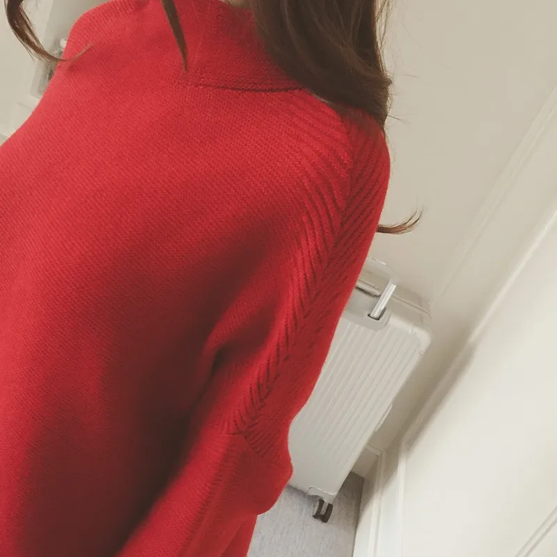 Женский свободный вязаный свитер пуловер оверсайз с длинными рукавами и круглым