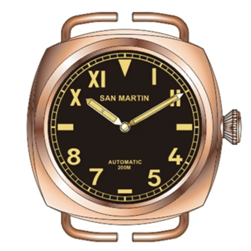 California blacklogo San Martin, новинка 00448, бронзовые часы, автоматическое платье, повседневные наручные часы, сапфировое стекло, натуральная кожа, ремешок, бронзовая Пряжка для мужчин - Цвет: California blacklogo