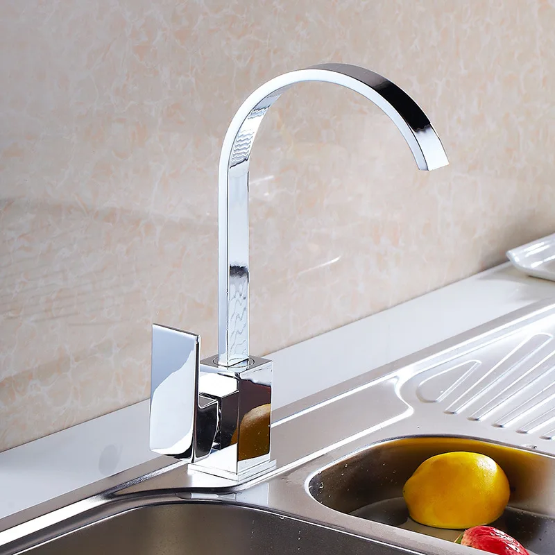 Хромированный латунный кухонный кран квадратный смеситель с лебедем поворот на