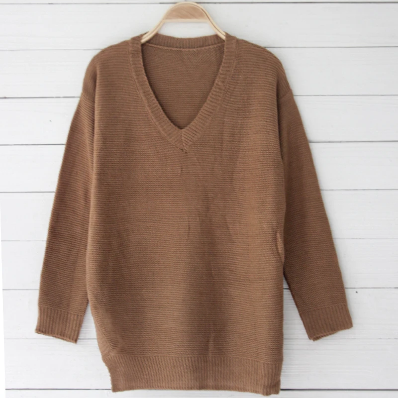Женский трикотажный свитер с длинным рукавом и V-образным вырезом | Женская