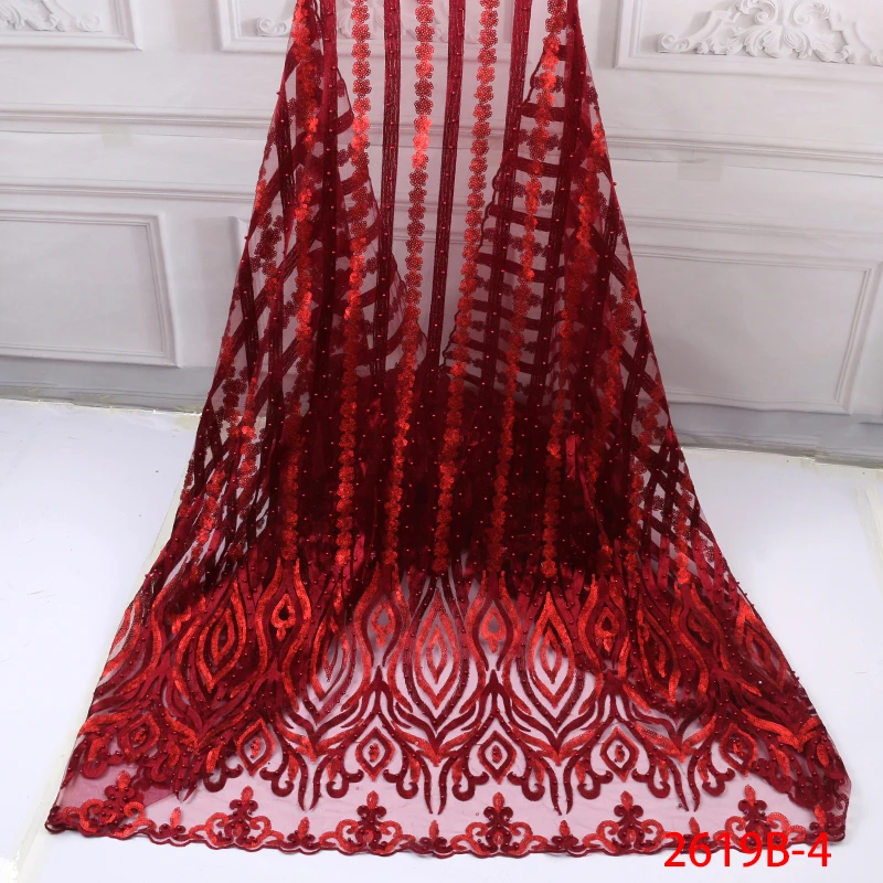 African Lace Fabric 2019 French lace high quality tulle mesh net fabric with sequins and beads Nigerian KS2619B-3 | Аксессуары для