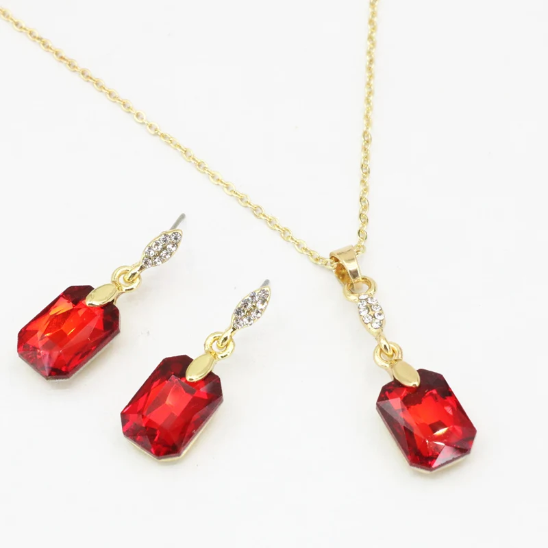 Модные женские ювелирные изделия набор сережек и ожерелье красные стразы