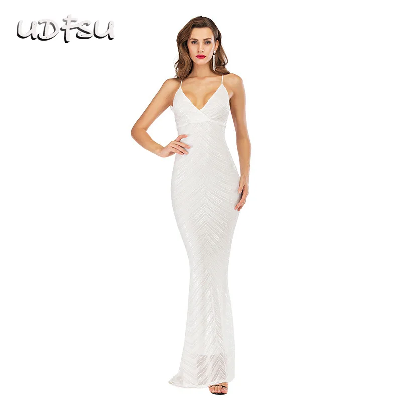 

Женское вечернее платье с открытой спиной UDFSU, вечерние платья с открытыми плечами и глубоким v-образным вырезом на тонких бретелях