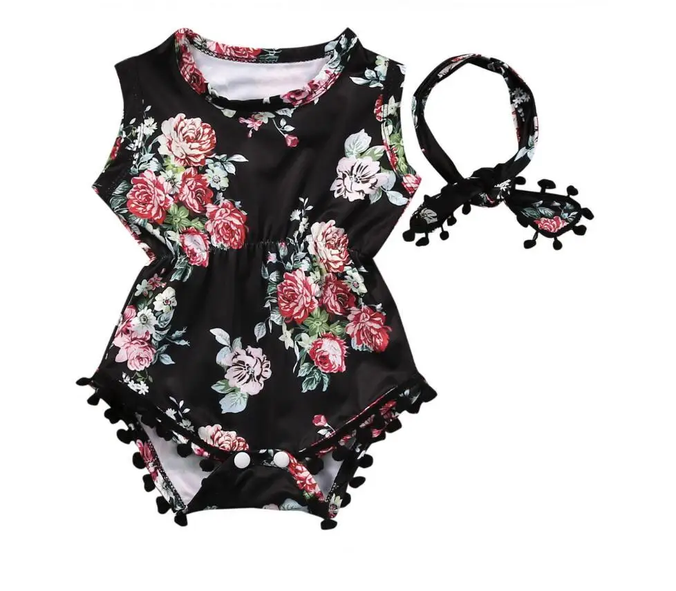 2018 летняя одежда с цветочным рисунком для новорожденных девочек маленьких