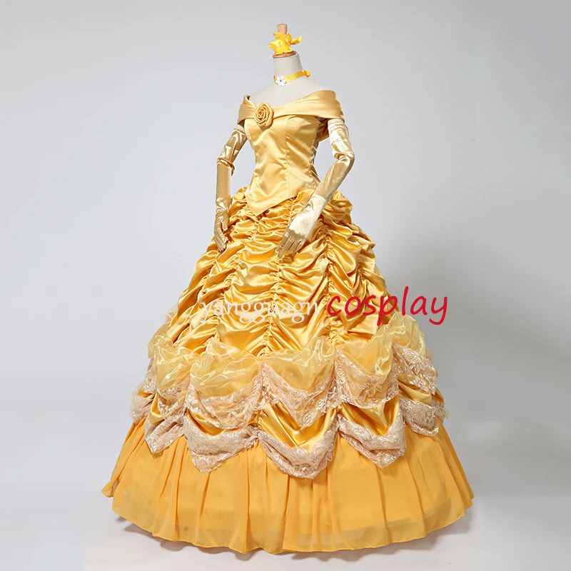 Платье принцессы костюм красавицы и чудовища Белль платье для взрослых желтое v01