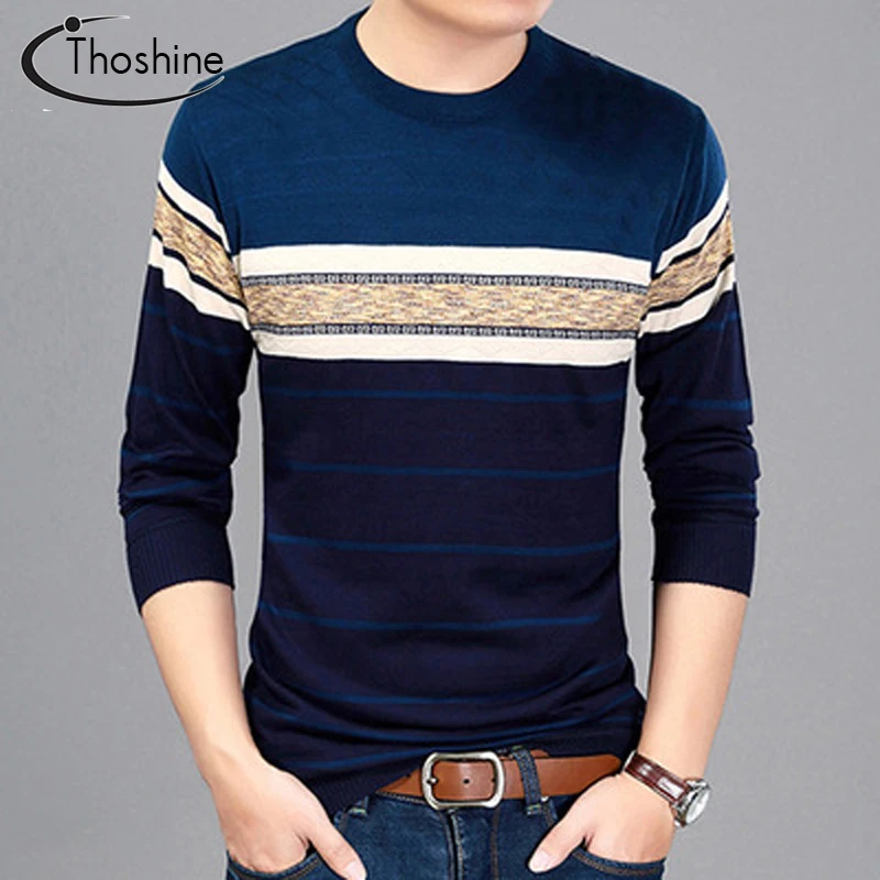 Бренд Thoshine мужской вязаный свитер с круглым вырезом длинный Повседневный