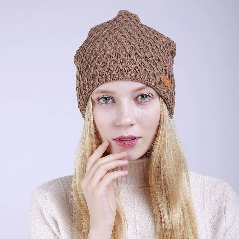 2018 Новая мода осень зима шерсть вязаная женская шапка толстые теплые Vevlet шапки