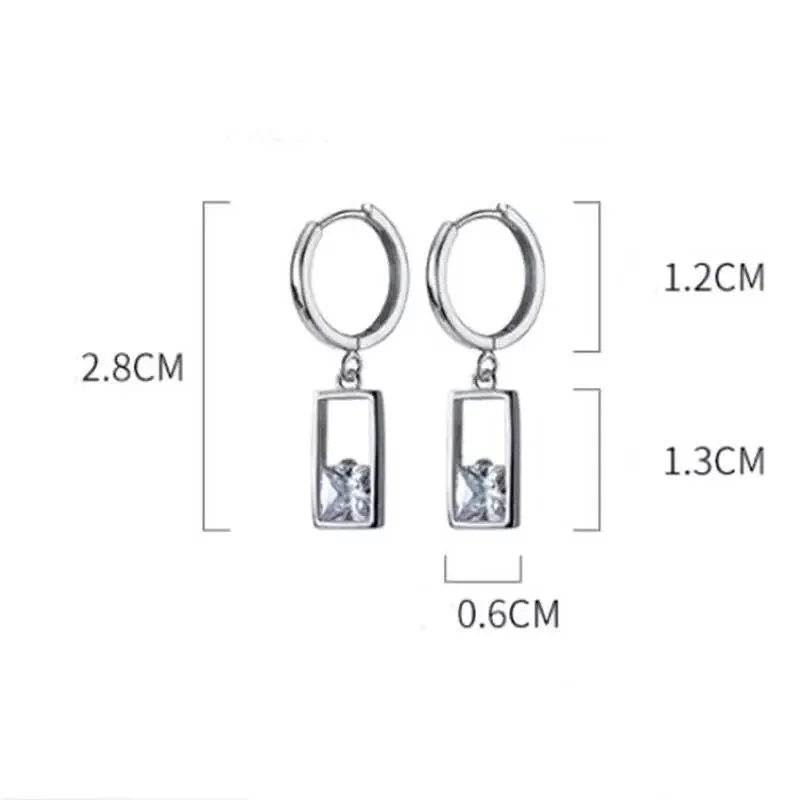 Серьги из стерлингового серебра S925, изящные, минималистичные, циркониевые, прямоугольные, Короткие серьги, свежие, сладкие, дикие, для девушек, серебряные серьги, ювелирные изделия