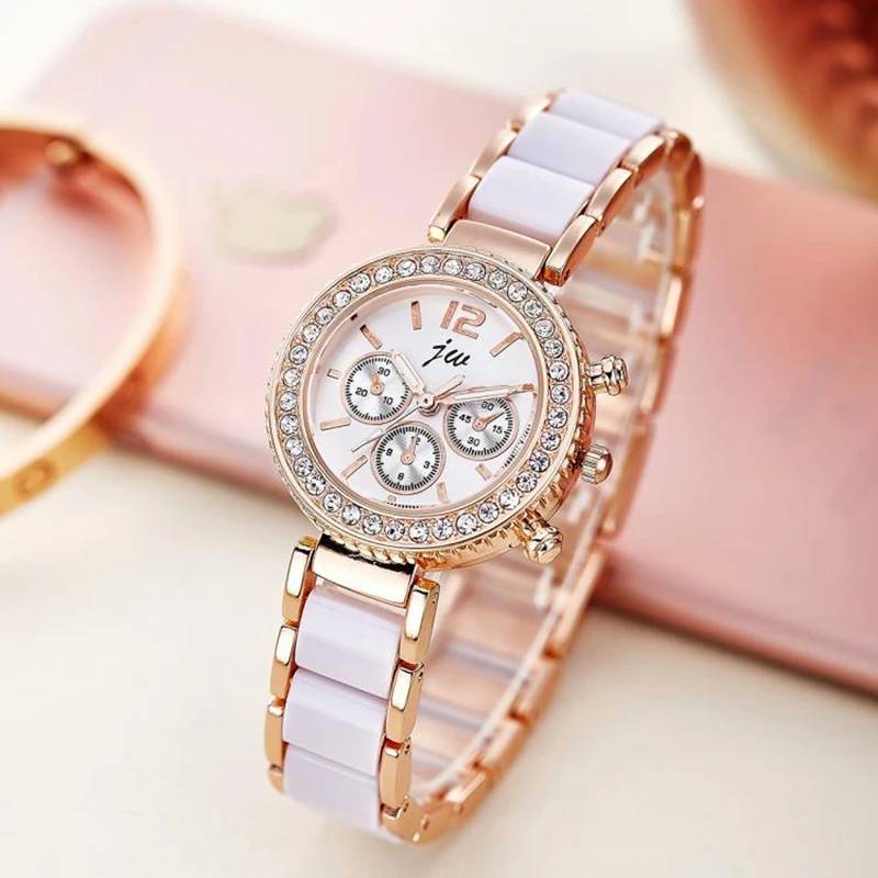 Женские часы с имитацией керамики элегантные кварцевые наручные со стразами|femme