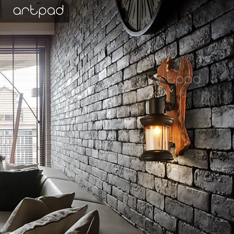 Artpad Ретро сплошная деревянная стена лампа индустриальный стиль для бар коридор