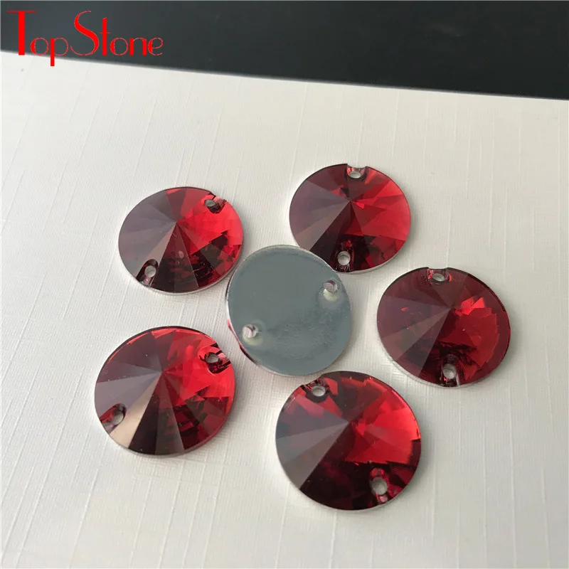 TopStone 100 шт 10 мм~ 16 мм смолы Rivoli пришить стразы красный Lt Siam Цвет Круглые Пришивные с плоской задней частью 2 отверстия для одежды платья