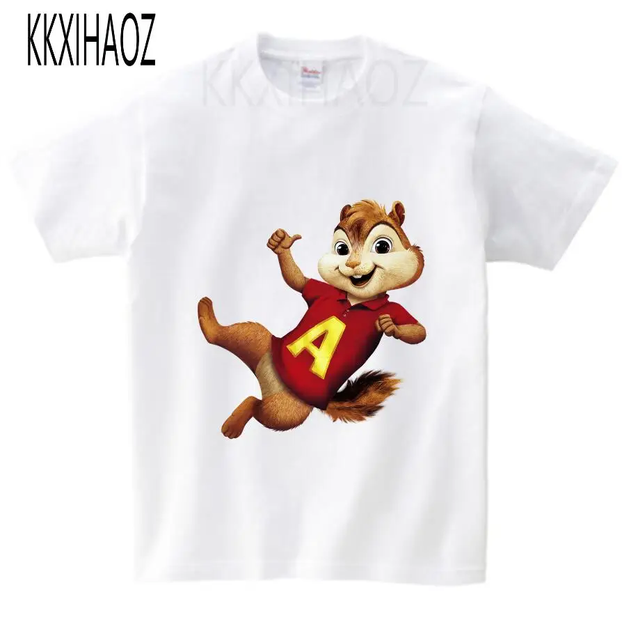 white childreT-shirt Лето, Детская футболка с короткими рукавами, куртки с изображением Алвина и чипмука, детская одежда с принтом животных, футболки для мальчиков и девочек, NN - Цвет: white childreT-shirt