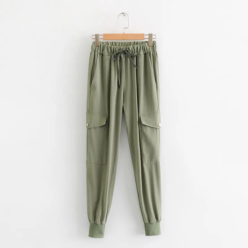 2019 женские эластичные брюки с высокой талией свободные однотонные модные