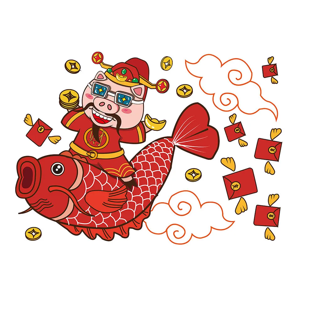 Наклейки на стену сделай сам Koi Xiangyun красный год свиньи наклейки в виде конверта
