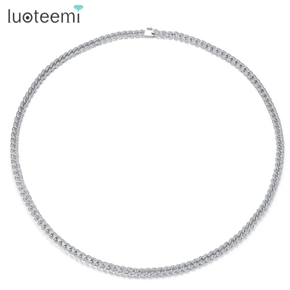 LUOTEEMI, модное роскошное ожерелье-чокер из белого золота с кубическим цирконием для женщин и мужчин, ожерелье на цепочке с Кубой, ювелирные изделия, подарки