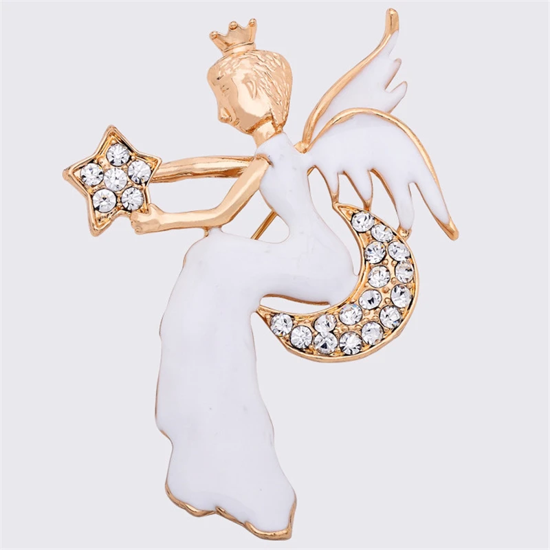 Новая модная Золотая Милая Корона Купидона ангела Лунная брошь булавки для