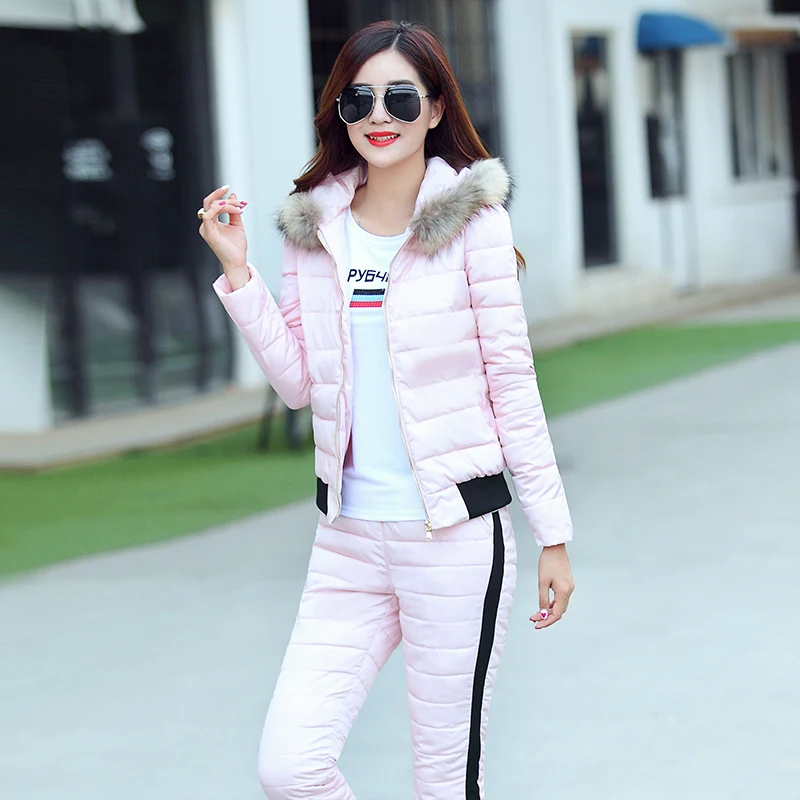 Меховой воротник теплая Модная дутая куртка с капюшоном костюмы 2017 Для женщин