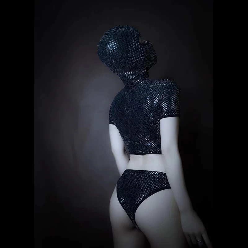 

Shimmering black slimming ninja outfit nightclub bar concert DJ singer/dancer costume