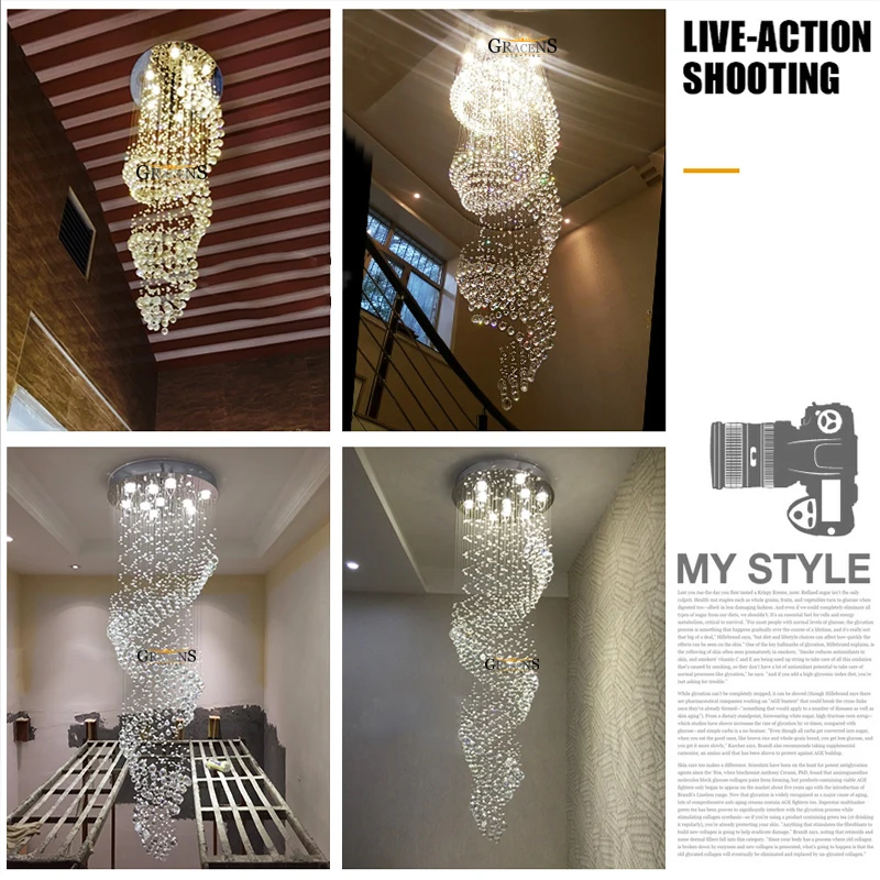 Роскошная хрустальная люстра потолочный светильник приспособление Длинная