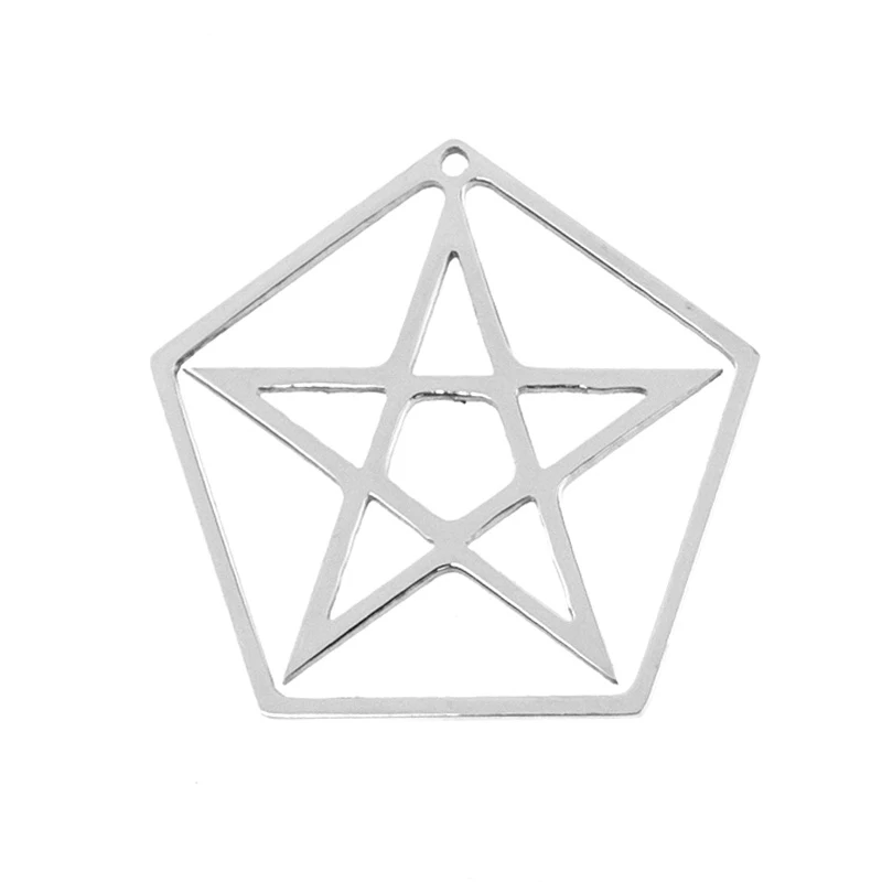 

100% Stainless Steel Pentacle Charm Pendant Necklace With Ball Chain Engrave Star Mirror Polished Wholesale 50pcs